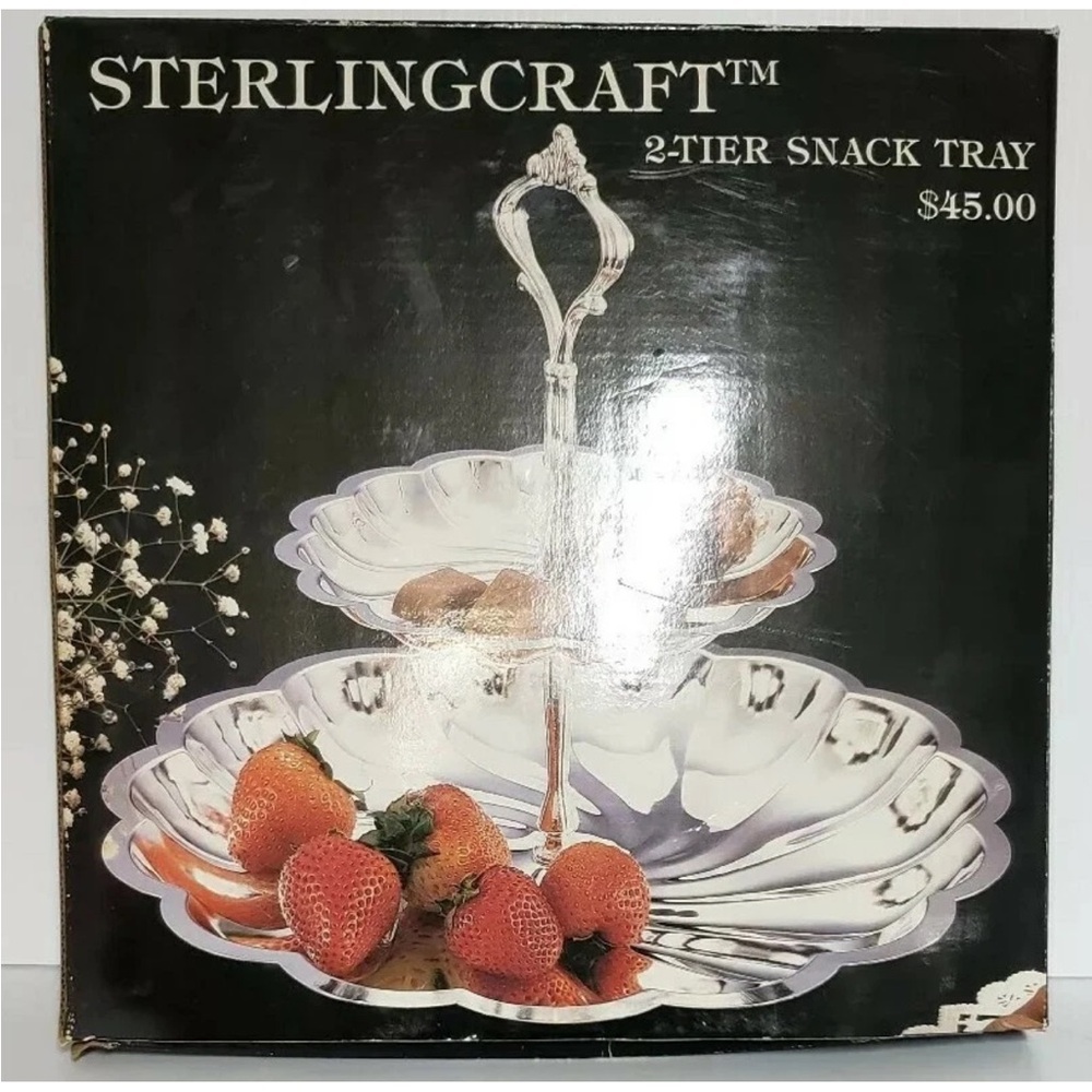 2 Tier Silver Plated Snack / Nut Tray Sterlingcraft Silver Co. Hong Kong 9"x11"